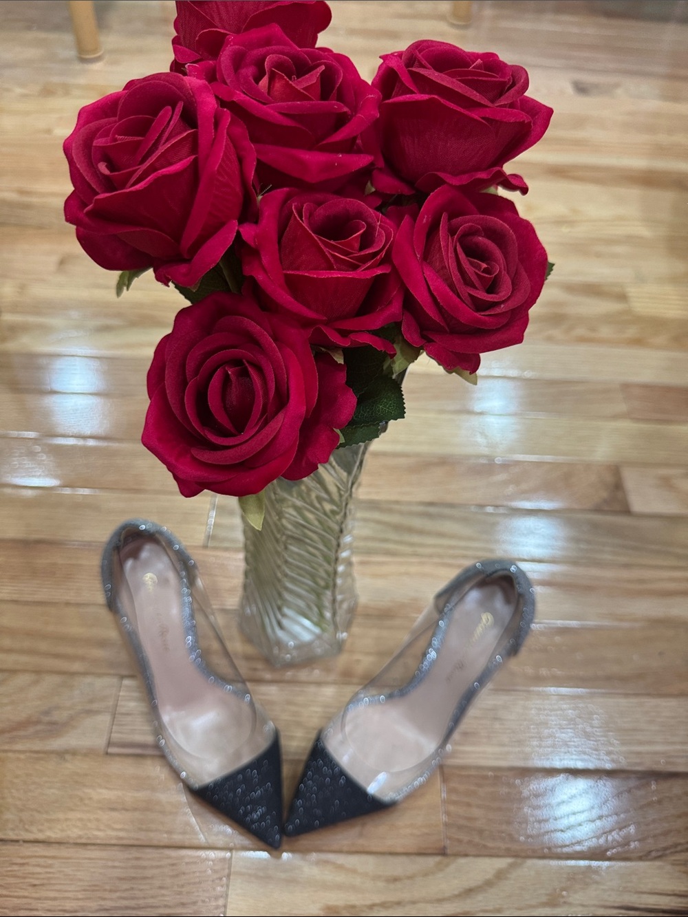 Gianvito Rossi Black Pointed Toe Clear-Side Embellished Pumps